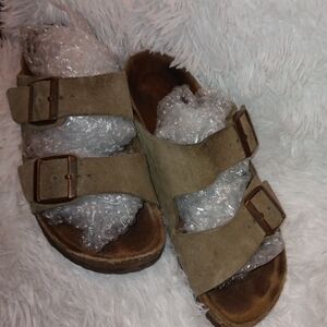 Birkenstock Olive Green Suede Slip-On Sandals